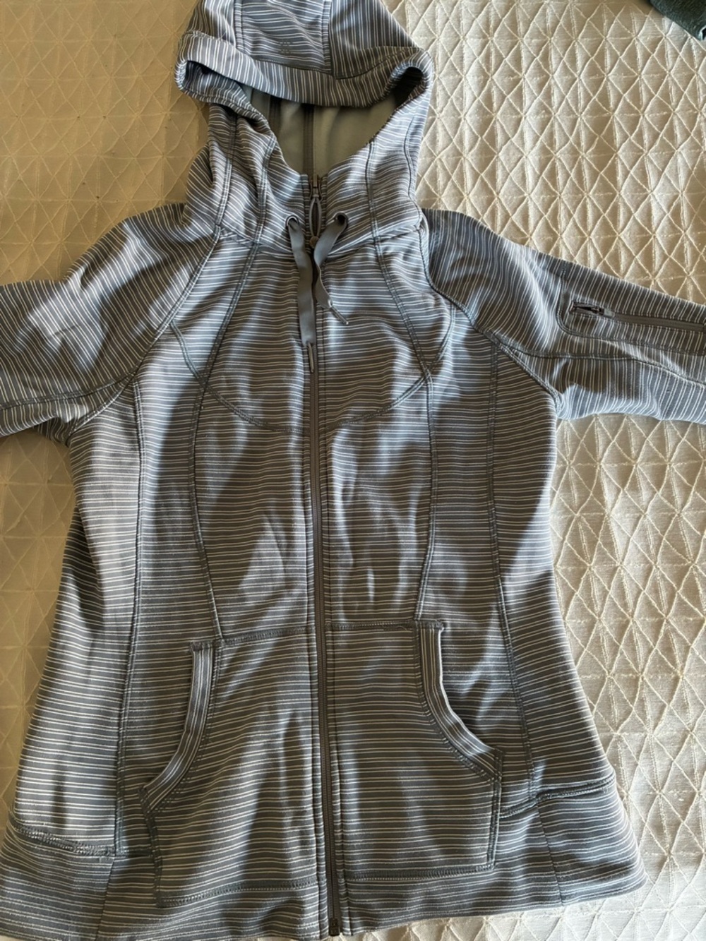 Athleta Gray Striped Hooded Zip-Up Jacket